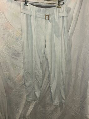 Betabrand  Dress Yoga pants in Blue High-Waist Pleated Belted Chinos size L NWOT